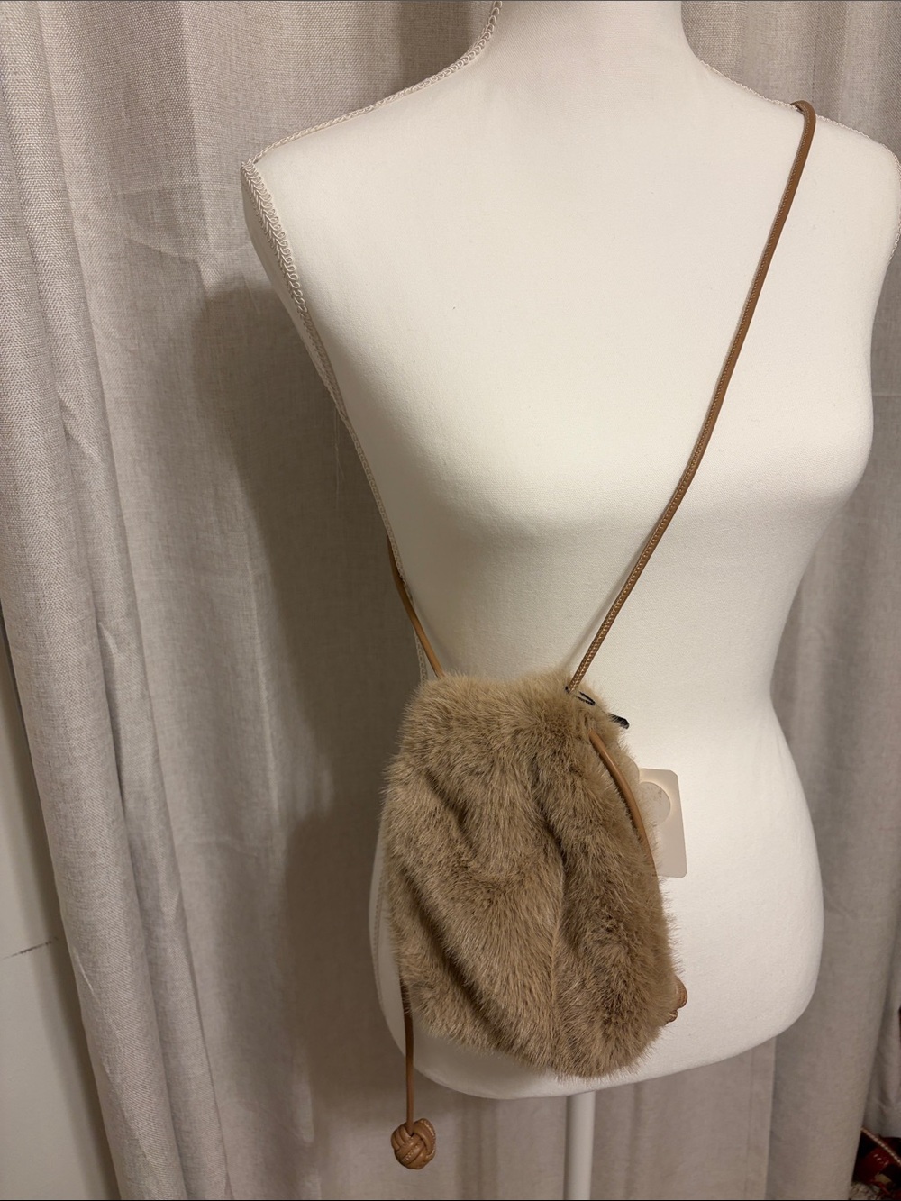Pretty Persuasions Faux Fur Crossbody Bag in Tan